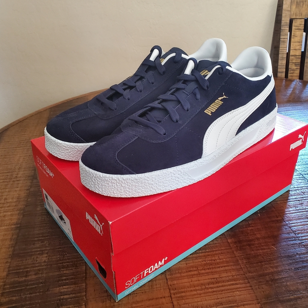 Mens Puma Club shoes, Blue/White/Gold, Size 11.5 BNIB